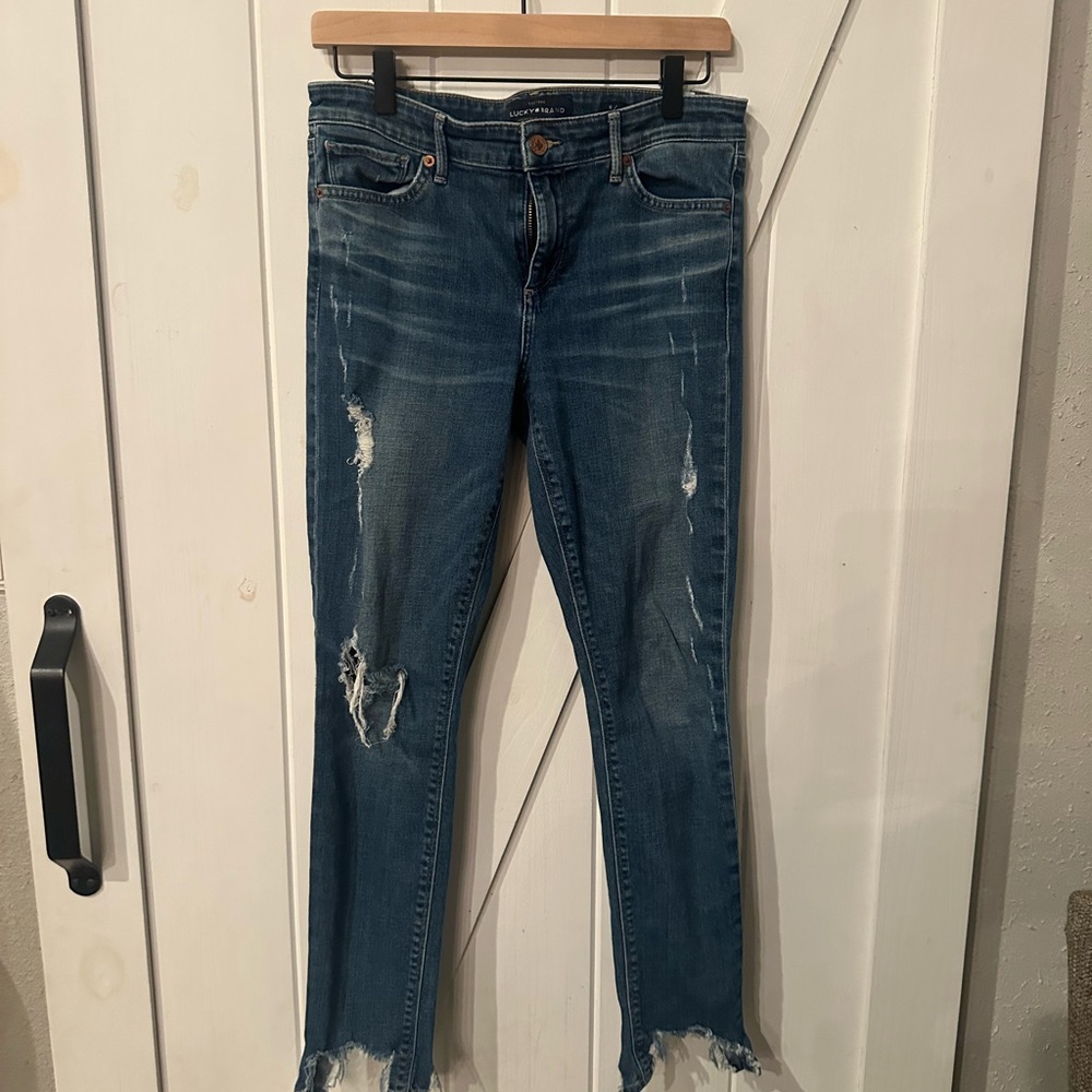 Lucky Brand Cropped Distressed Denim Jeans